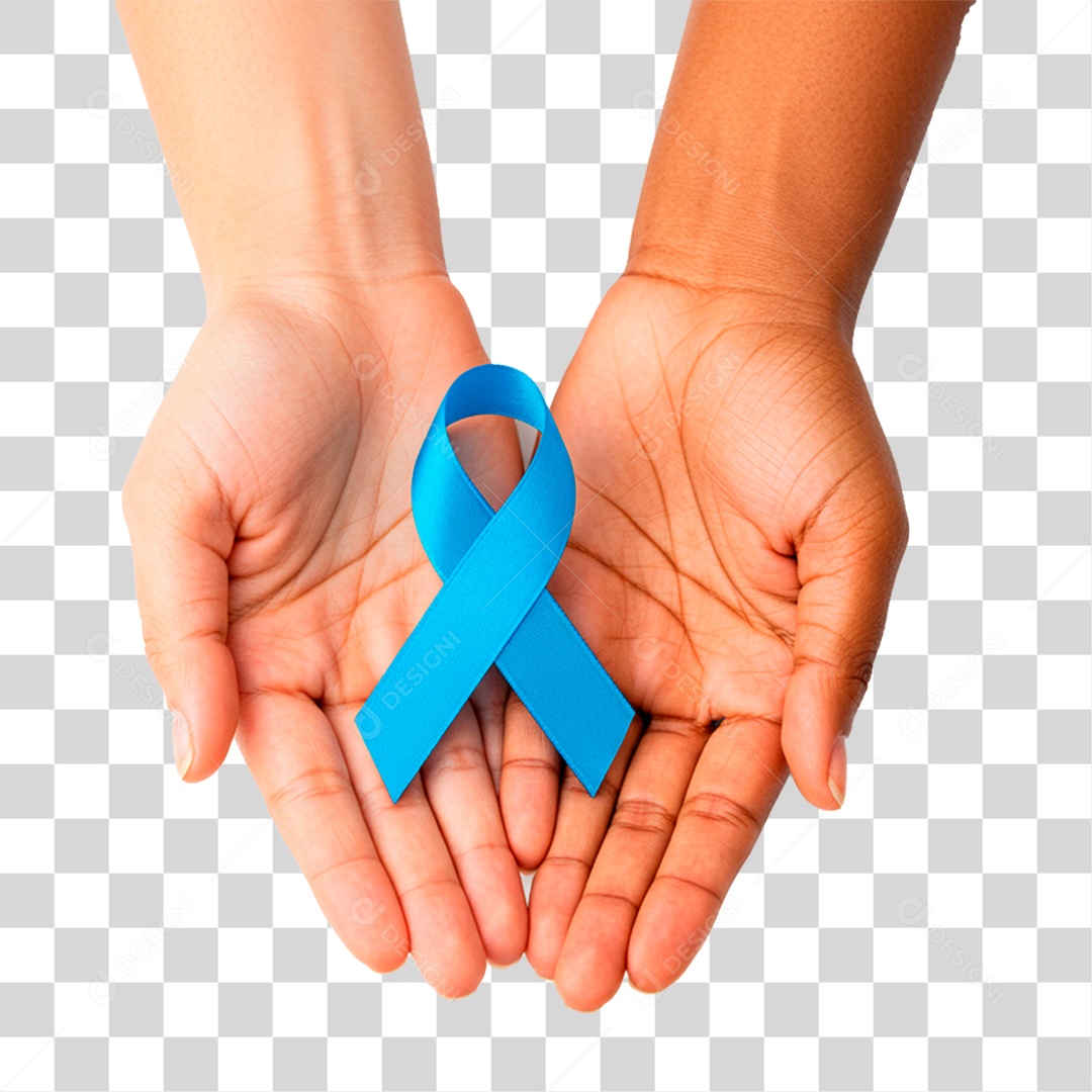 Mão Segurando Fita Azul PNG Transparente
