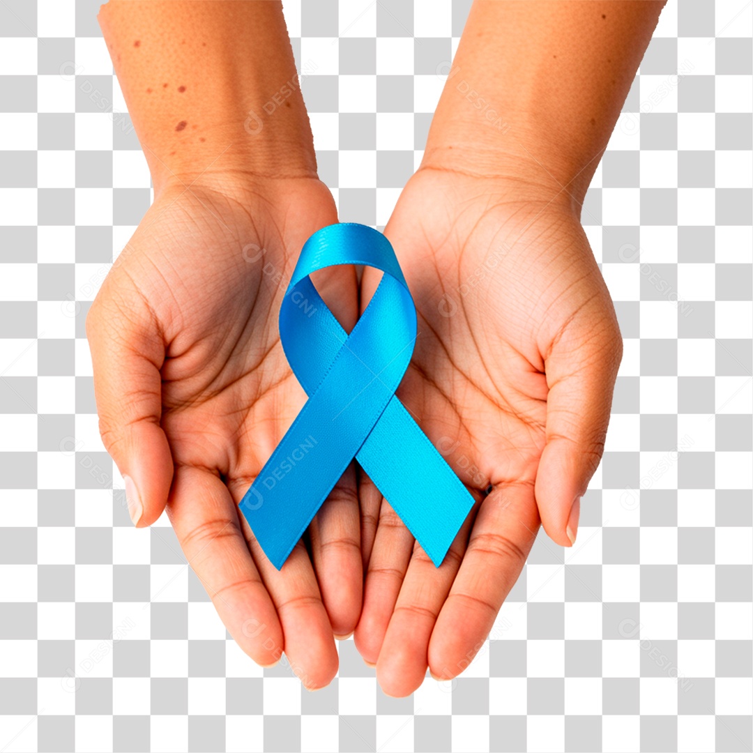 Mão Segurando Fita Azul PNG Transparente