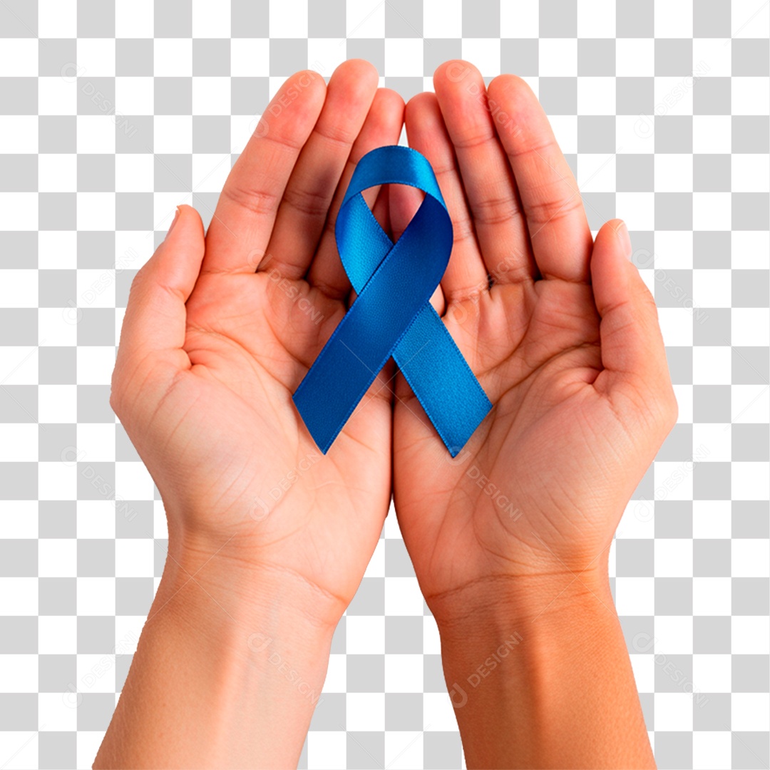 Mão Segurando Fita Azul PNG Transparente