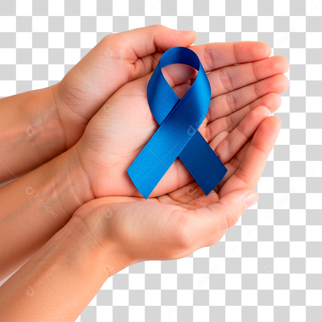 Mão Segurando Fita Azul PNG Transparente