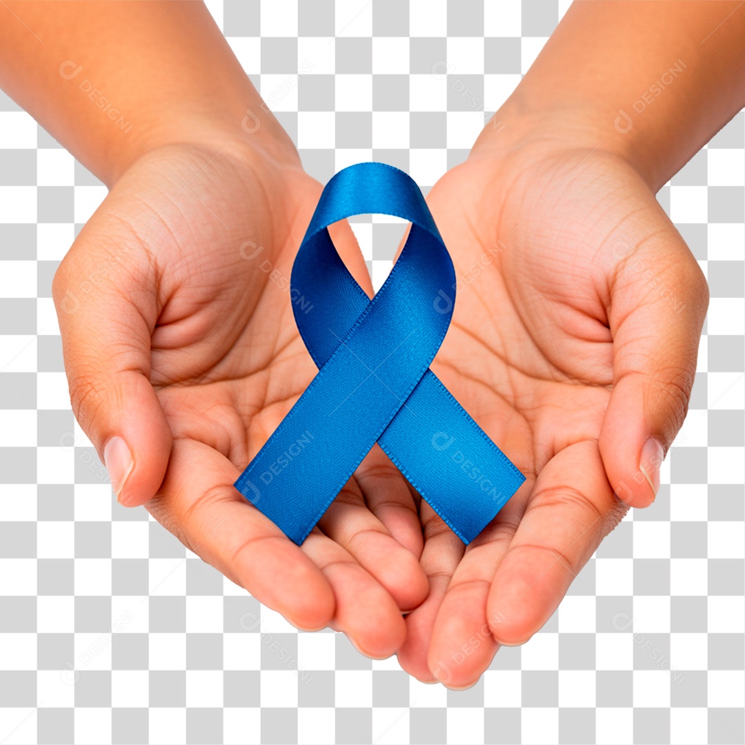 Mão Segurando Fita Azul PNG Transparente
