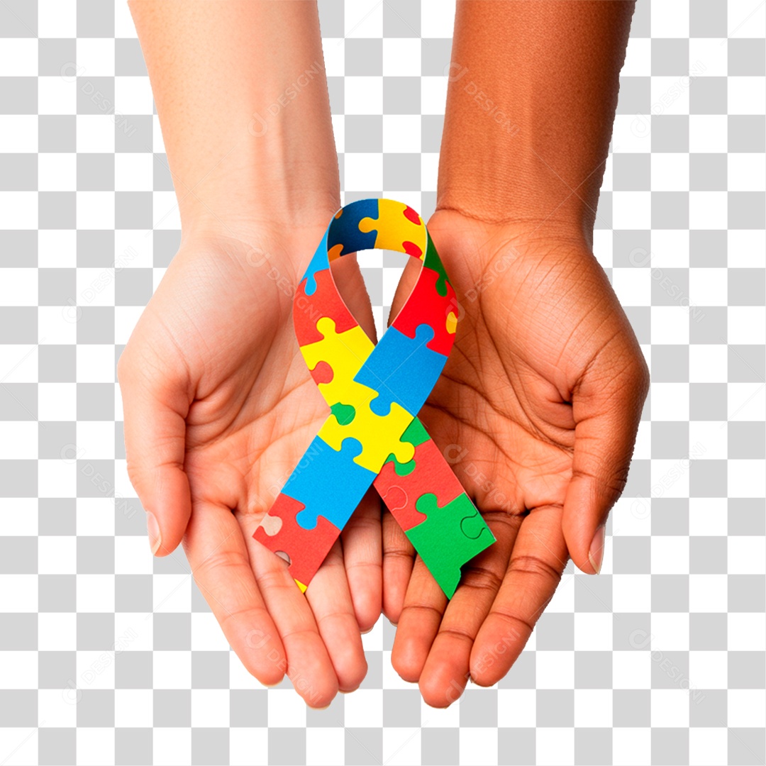 Mão Segurando Fita com Cores do Autismo PNG Transparente
