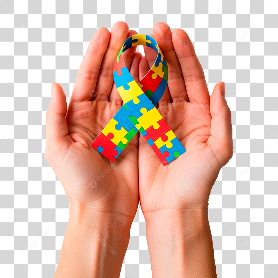 Mão Segurando Fita com Cores do Autismo PNG Transparente