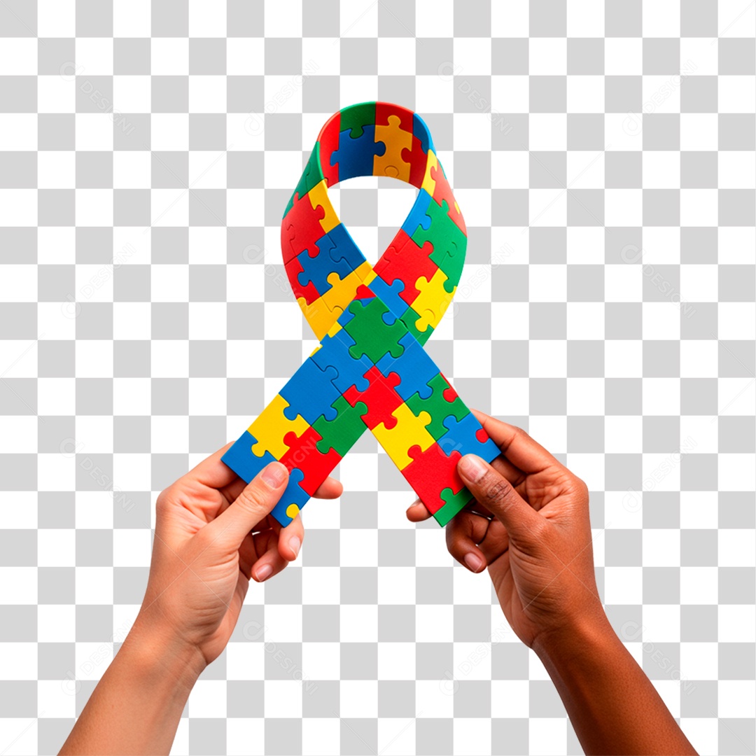Mão Segurando Fita com Cores de Autismo PNG Transparente