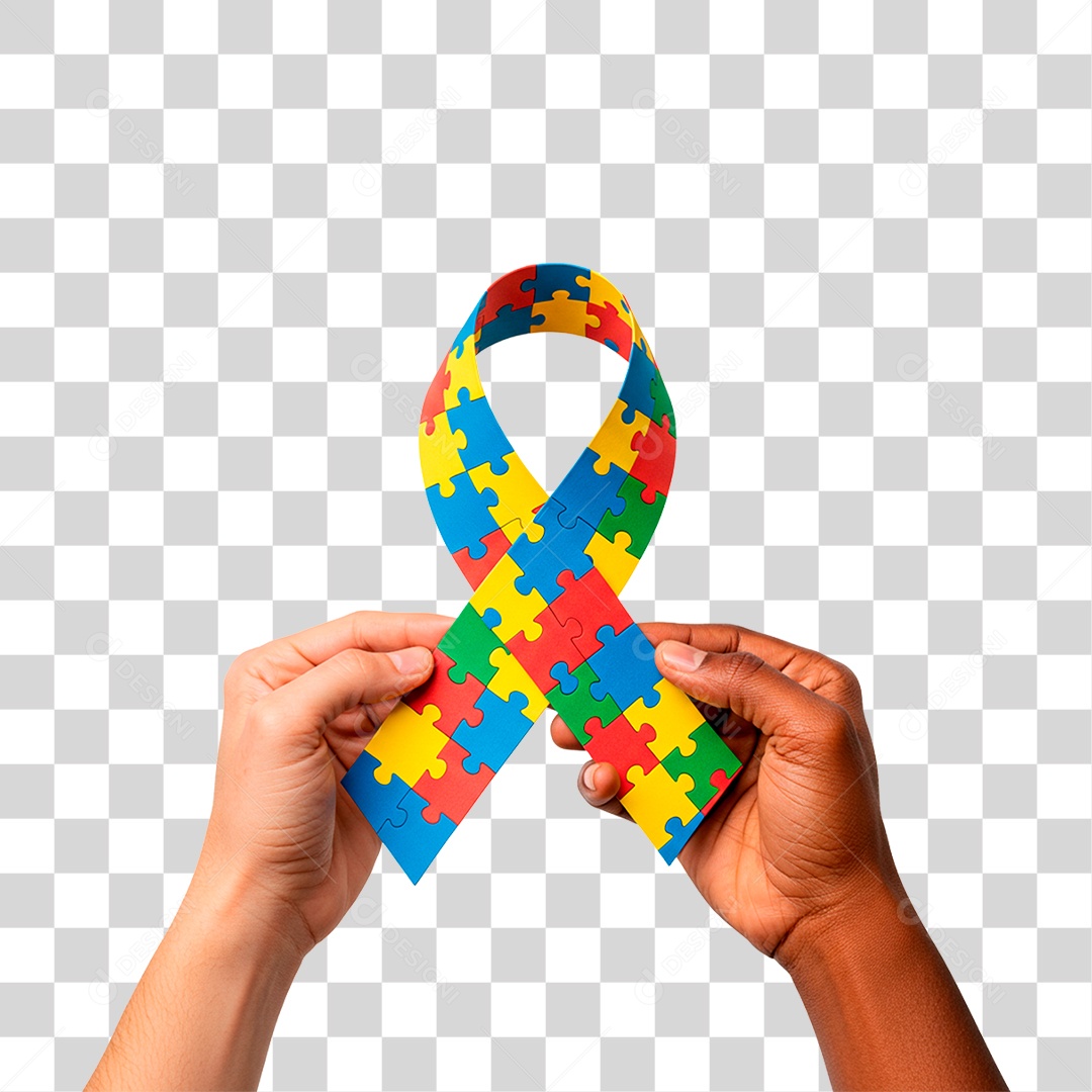 Mão Segurando Fita com Cores do Autismo PNG Transparente