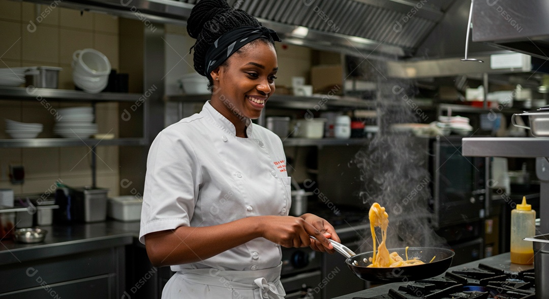 Linda mulher morena cozinheira feliz