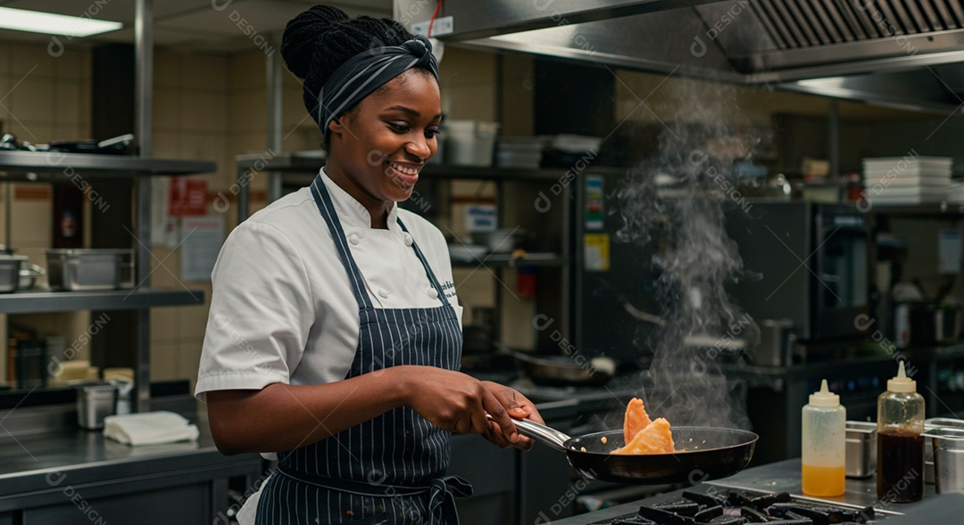 Linda mulher morena cozinheira feliz