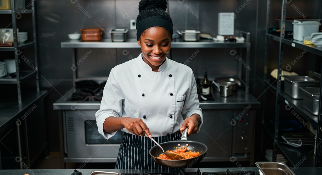 Linda mulher morena cozinheira feliz