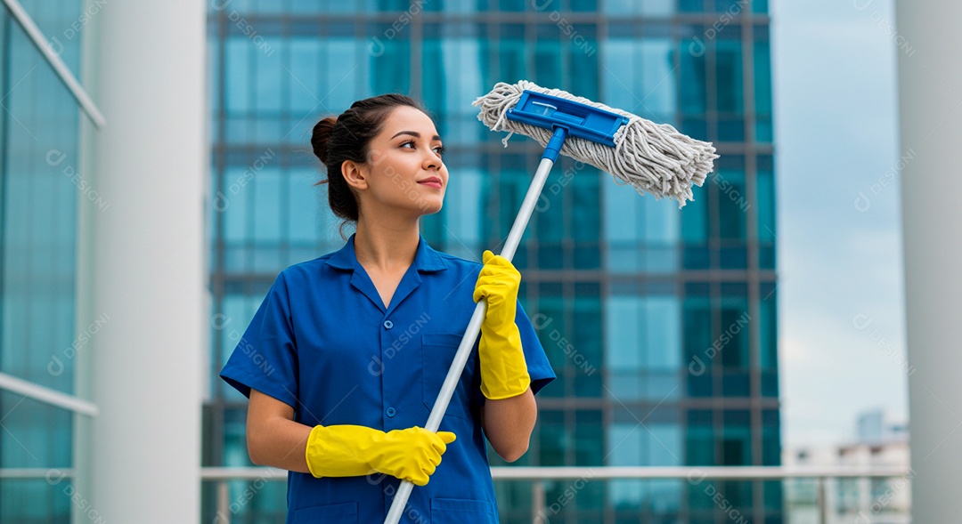 Linda mulher trabalhando limpando piso empregada domestica