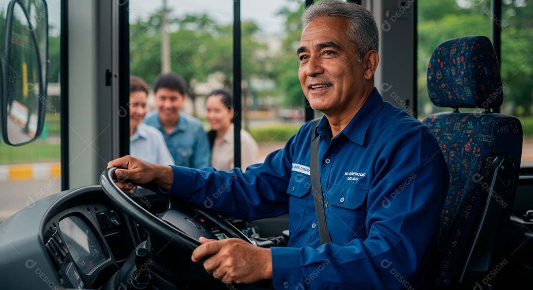 Homem meia idade dirigindo onibus