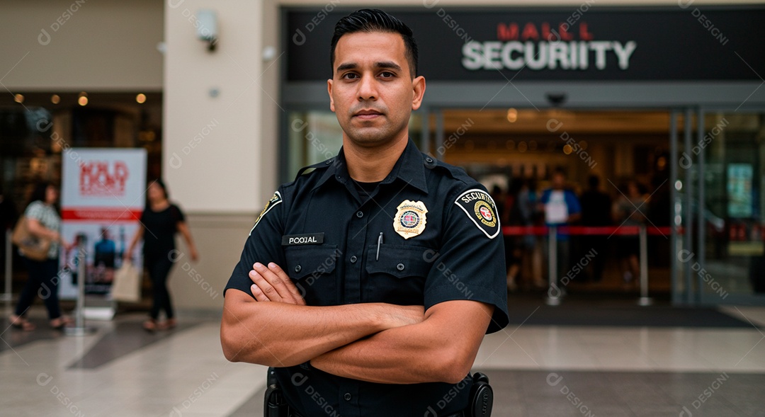 Homem jovem segurança sobre shopping