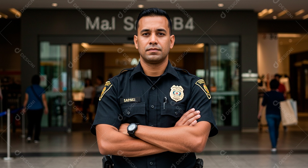 Homem jovem segurança sobre shopping