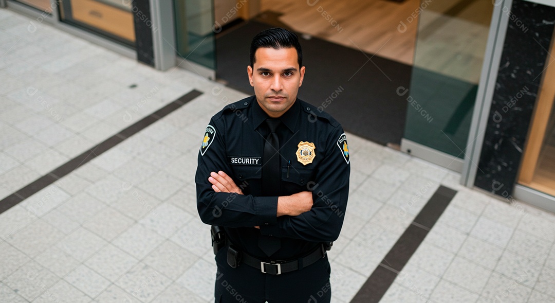 Homem jovem segurança sobre shopping