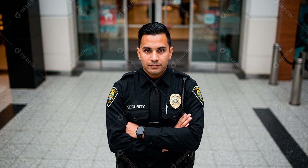 Homem jovem segurança sobre shopping