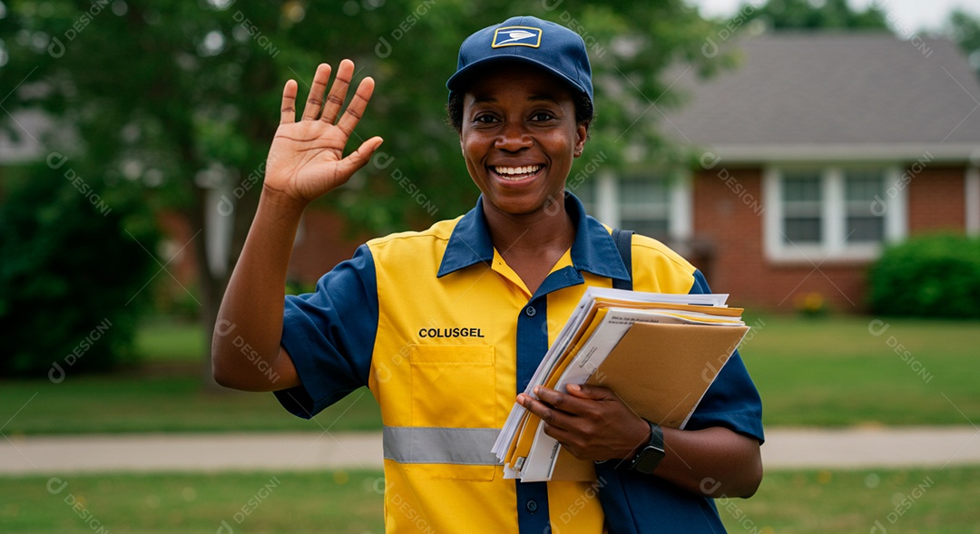 Linda mulher jovem negra entregadora de carta