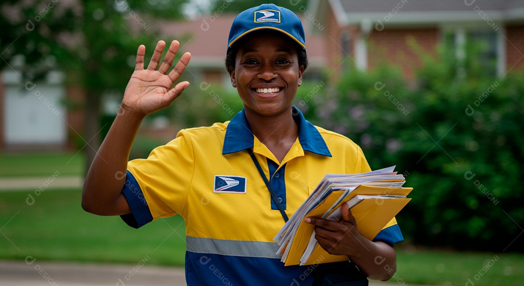 Linda mulher jovem negra entregadora de carta