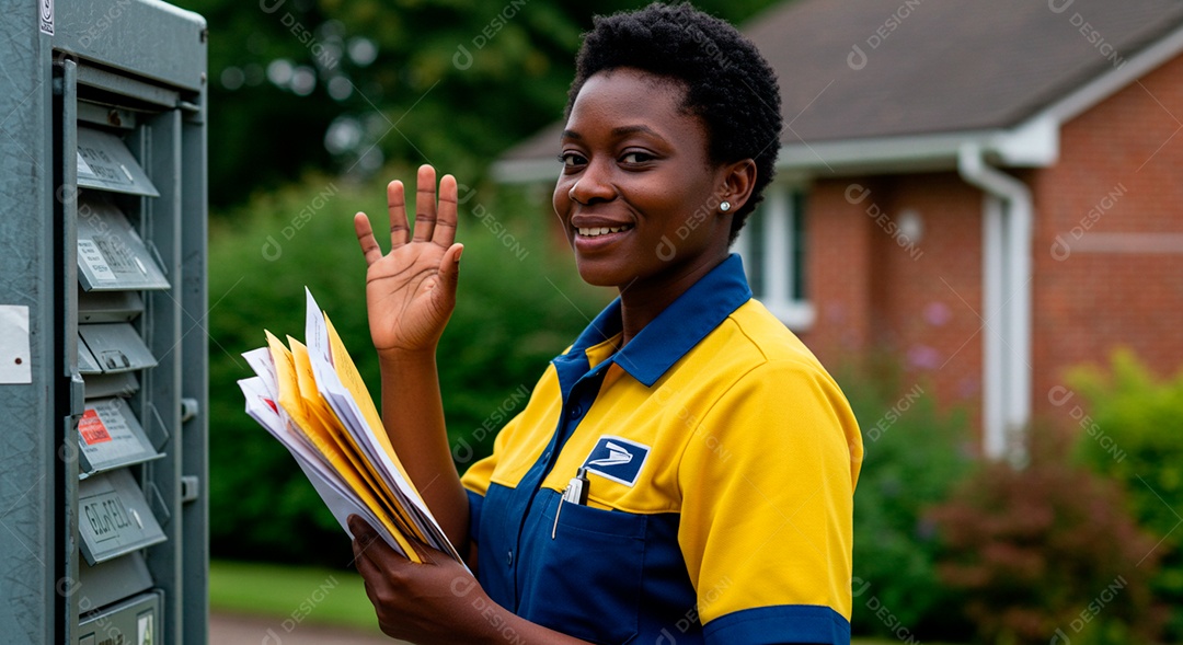 Linda mulher jovem negra entregadora de carta