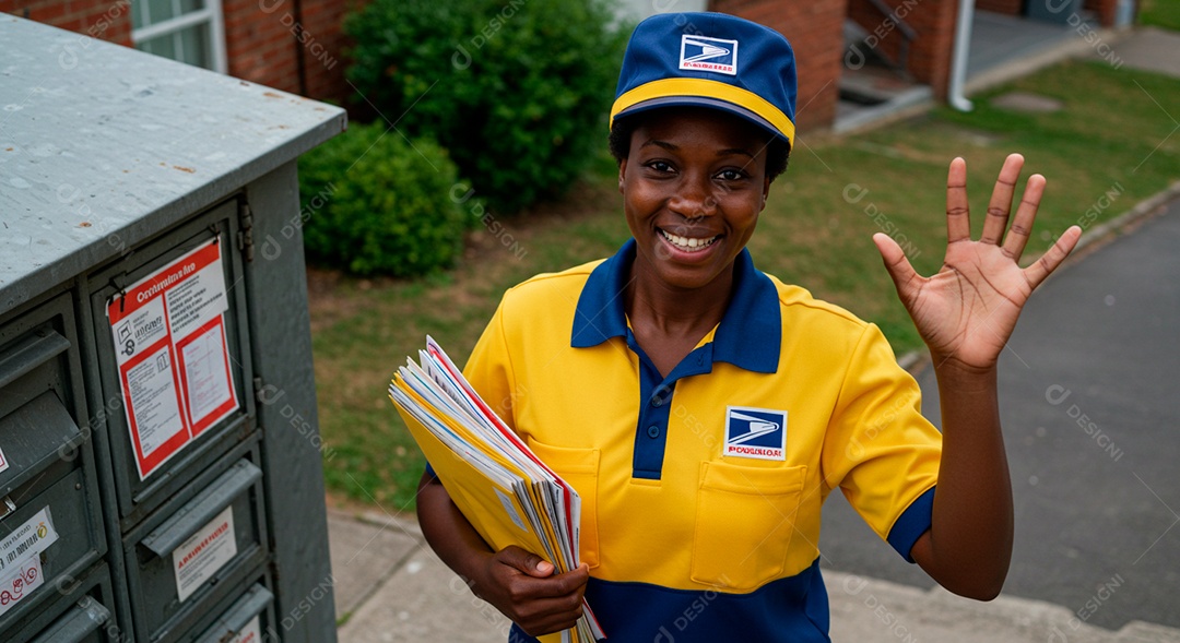 Linda mulher jovem negra entregadora de carta