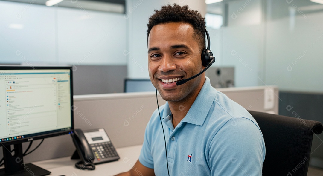Homem jovem Telemarketing sorridente
