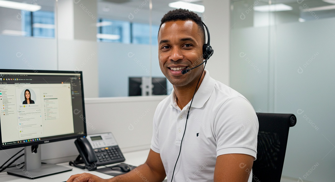 Homem jovem Telemarketing sorridente