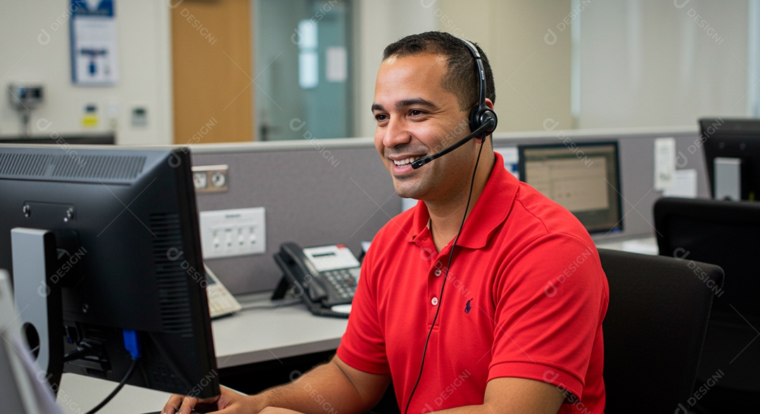 Homem jovem Telemarketing sorridente