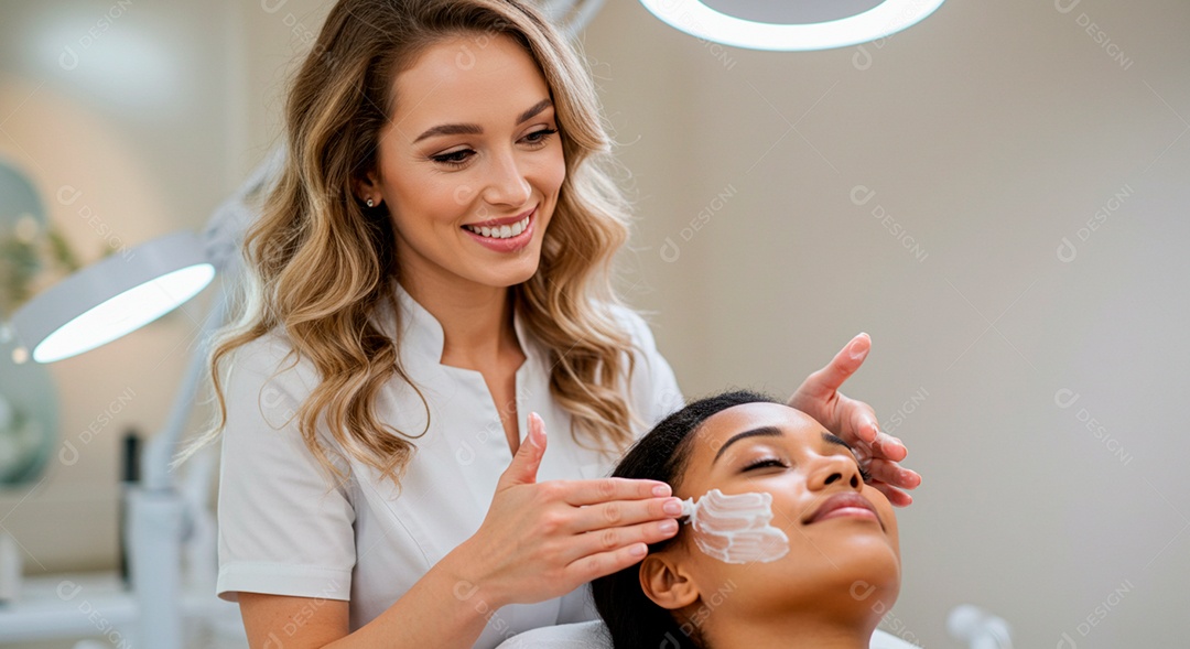Mulher jovem fazendo limpeza de pele