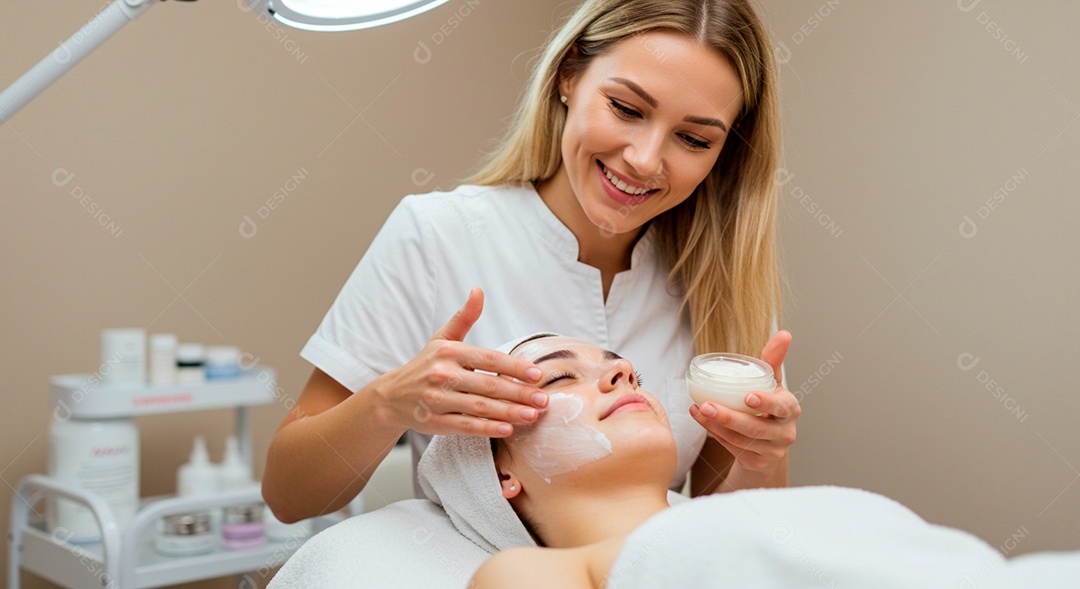 Mulher jovem fazendo limpeza de pele