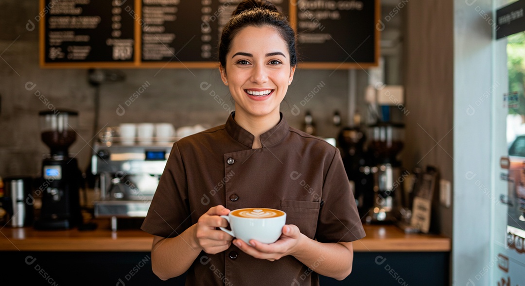 Homem jovem padeiro sorridente segurando bolo sobre padaria