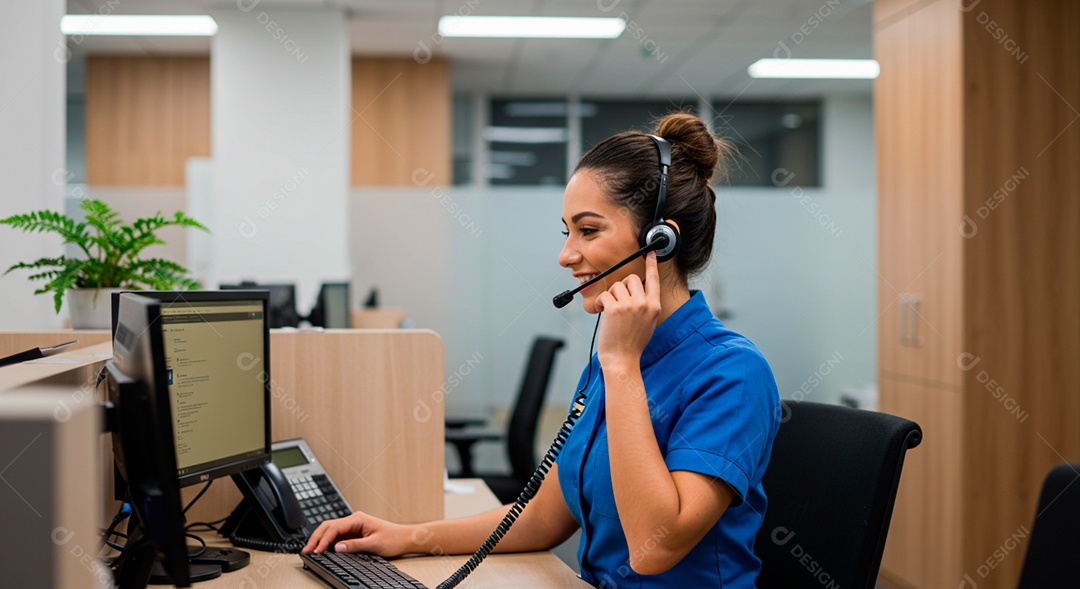 Linda mulher jovem atendente de Telemarketing