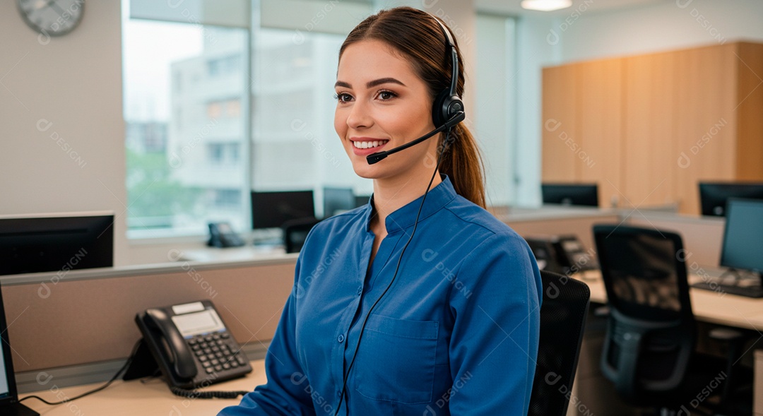 Linda mulher jovem atendente de Telemarketing