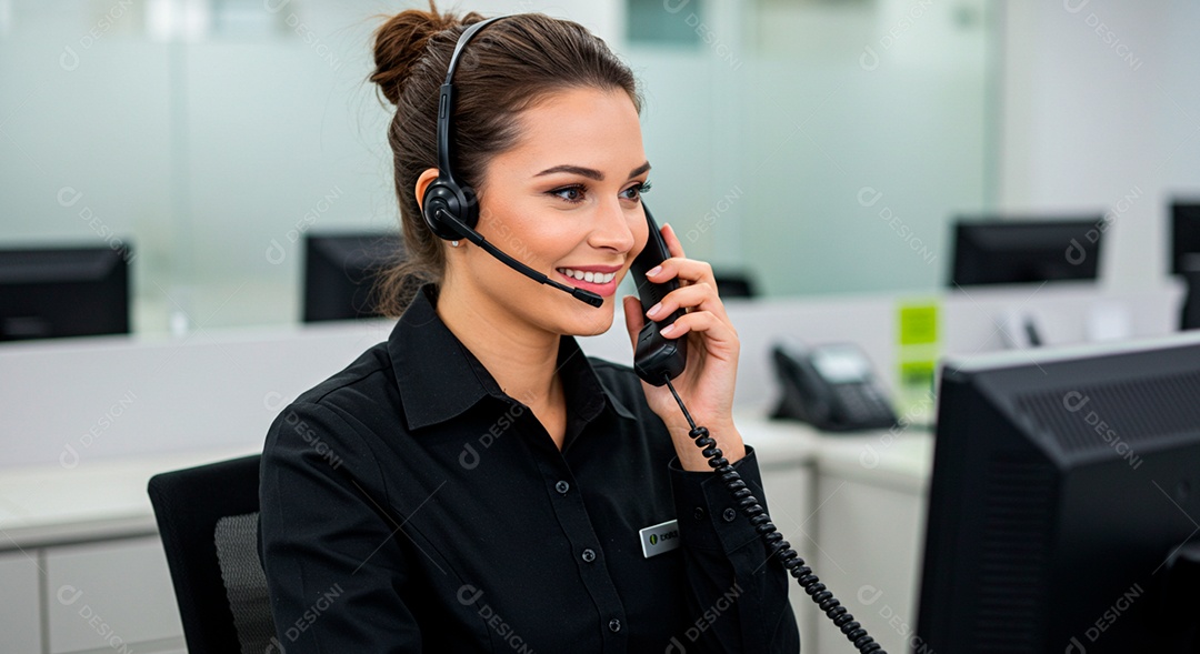 Linda mulher jovem atendente de Telemarketing