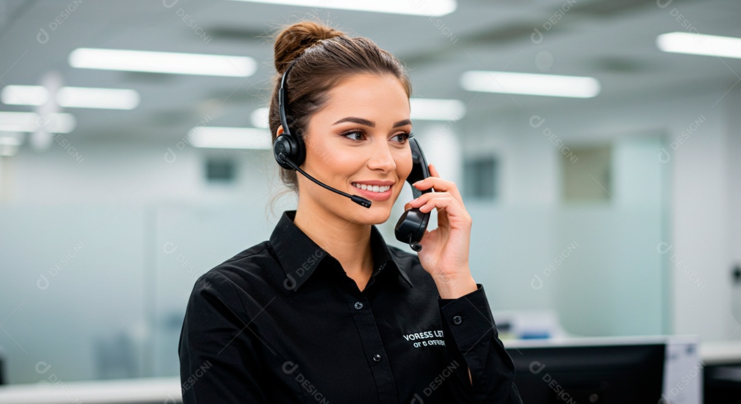 Linda mulher jovem atendente de Telemarketing