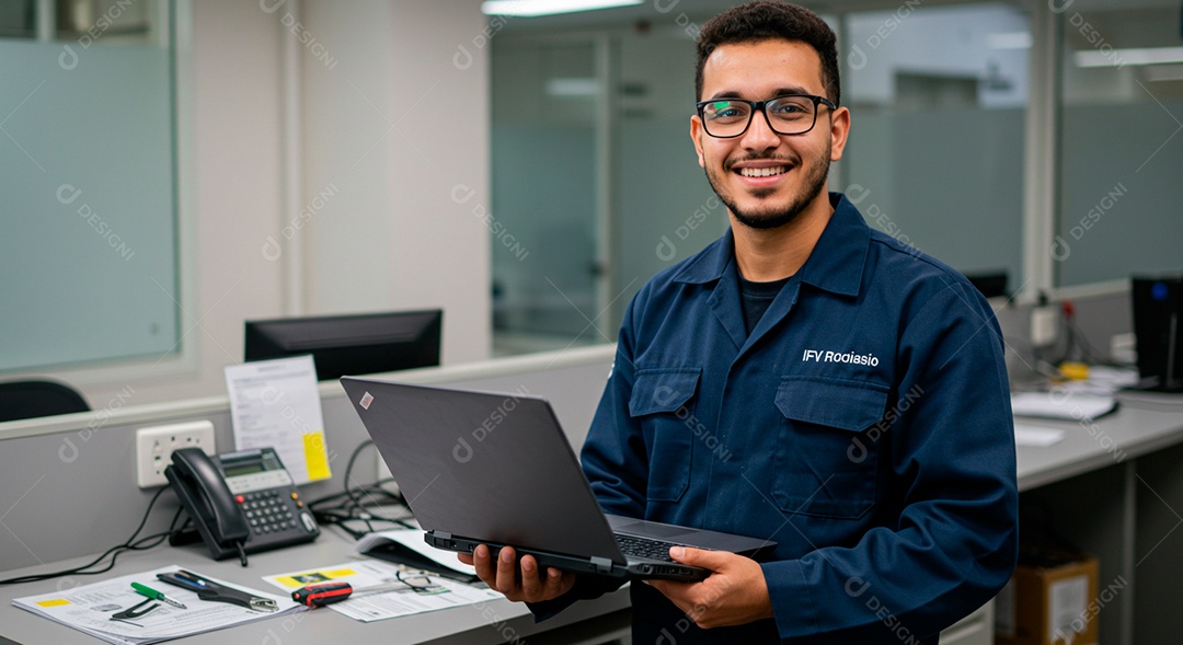 Homem jovem Telemarketing sorridente
