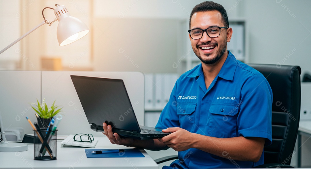 Homem jovem Telemarketing sorridente