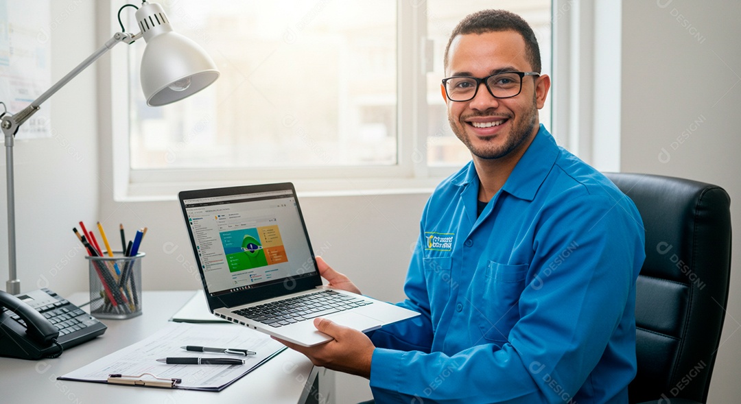 Homem jovem Telemarketing sorridente