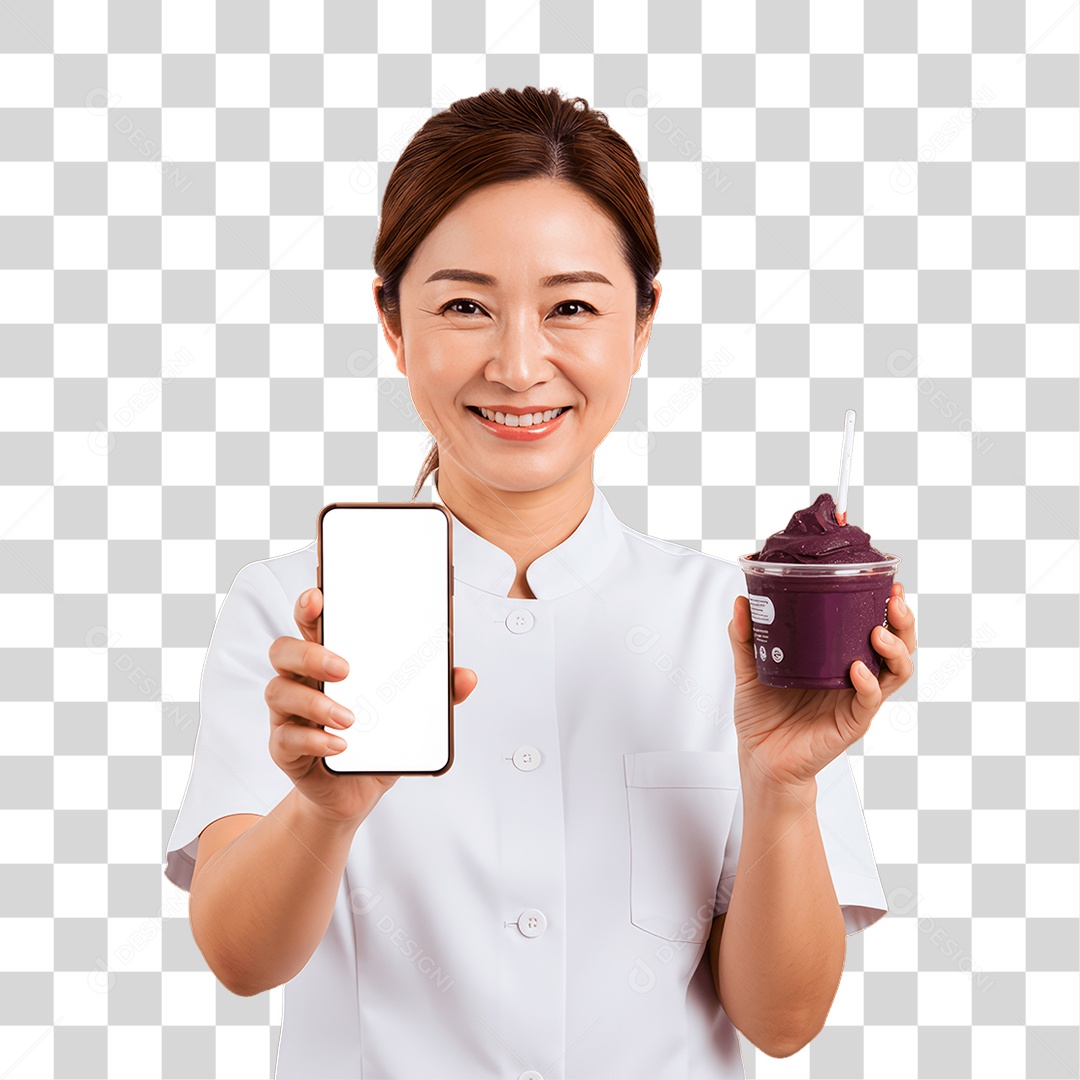 Jovem com Pote de Açaí PNG Transparente