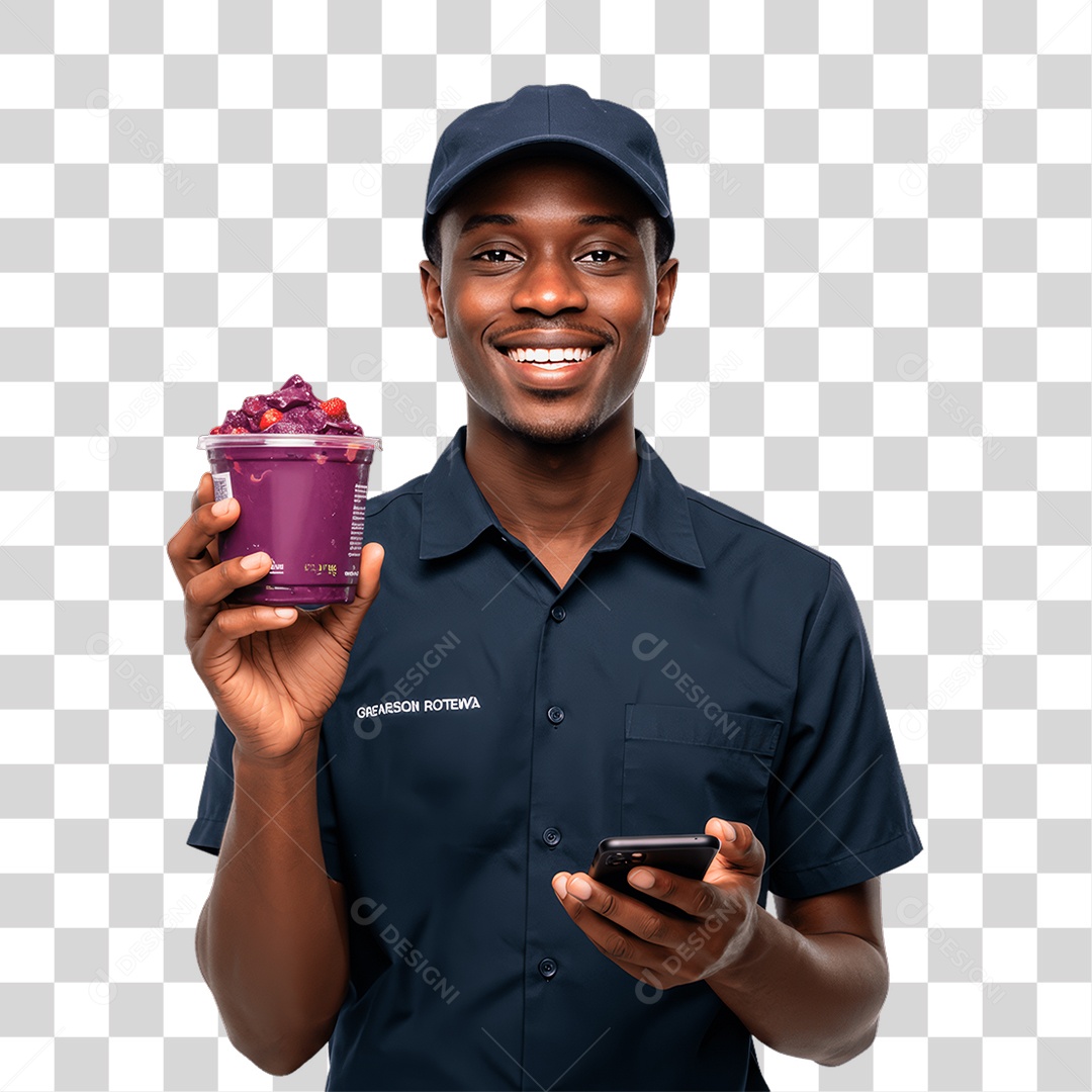 Jovem com Pote de Açaí PNG Transparente