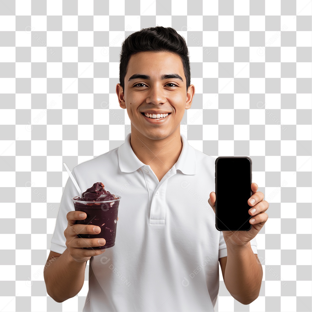Young Woman with Açaí Jar Transparent PNG