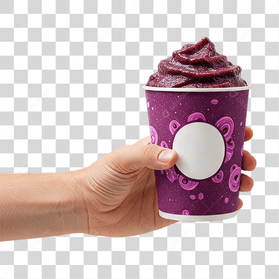 Mão Segurando Pote de Açaí PNG Transparente