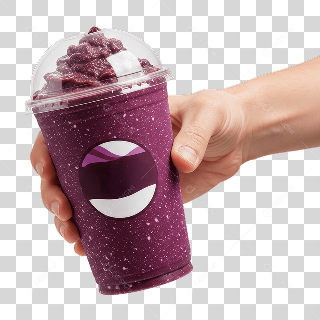 Mão Segurando Pote de Açaí PNG Transparente