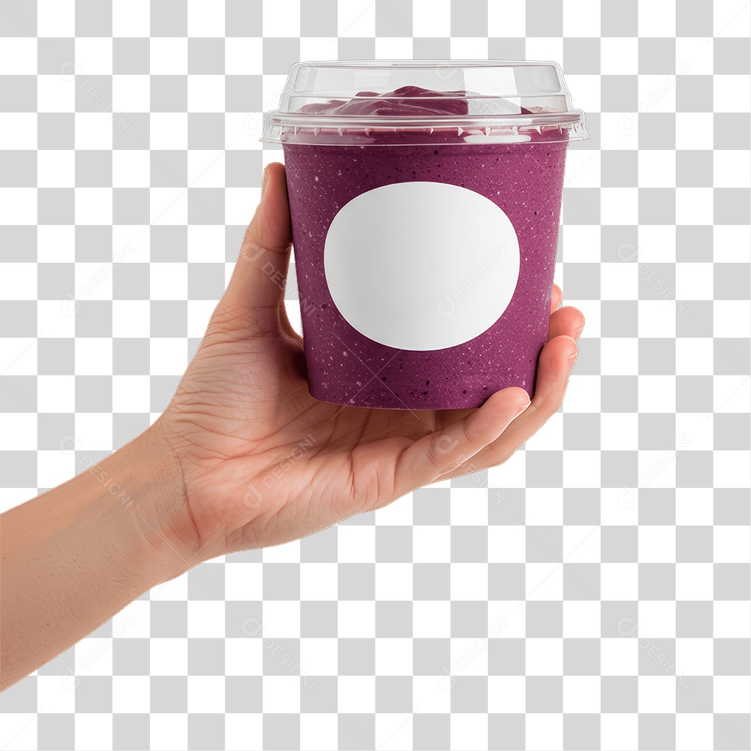 Mão Segurando Pote de Açaí PNG Transparente