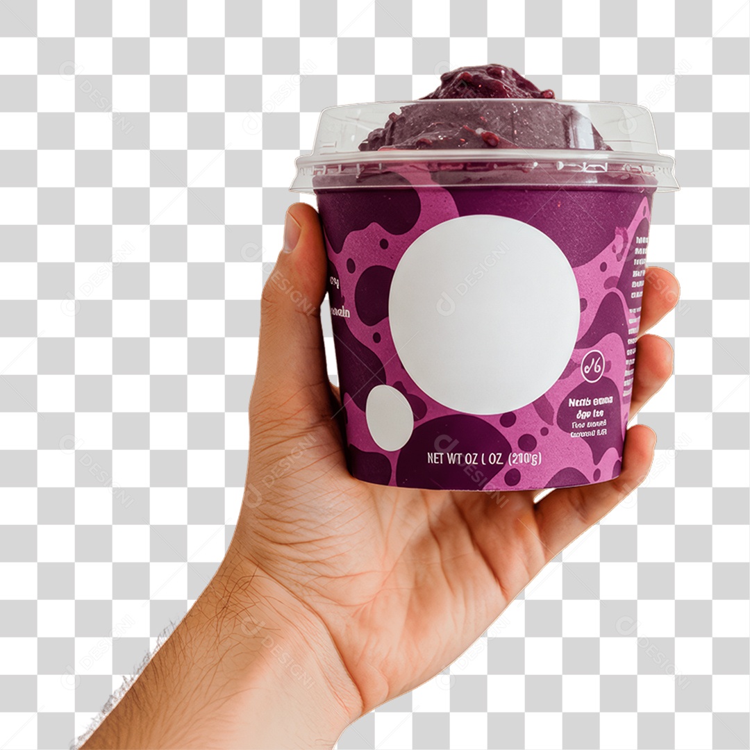Mão Segurando Pote de Açaí PNG Transparente
