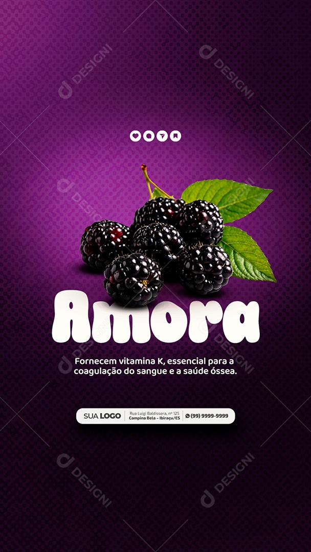 Story Nutricionista Fruta Benefícios Amora Social Media PSD Editável