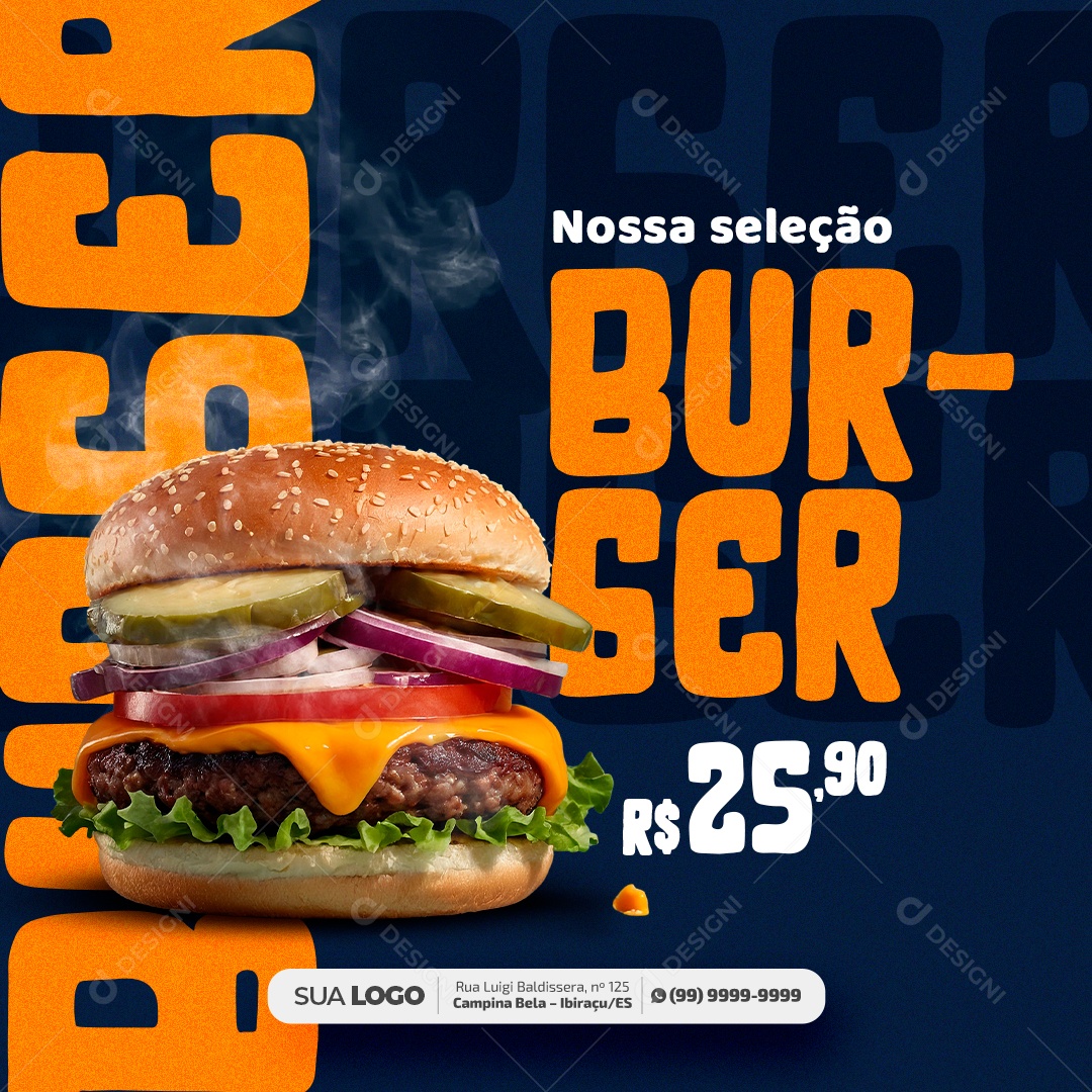 Feed Hamburgueria Nossa Seleção Burguer Social Media PSD Editável