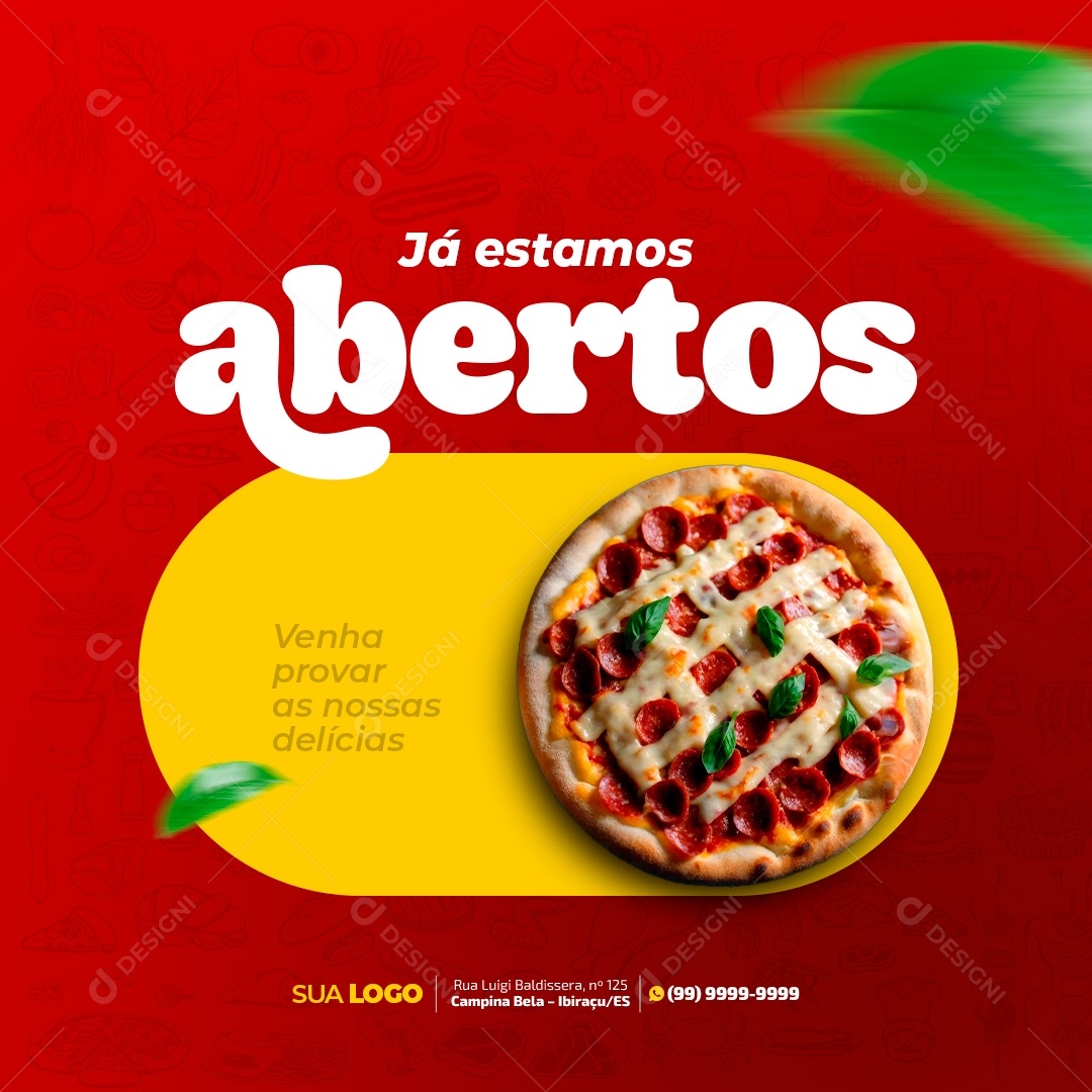 Feed Pizzaria Já Estamos Abertos Social Media PSD Editável