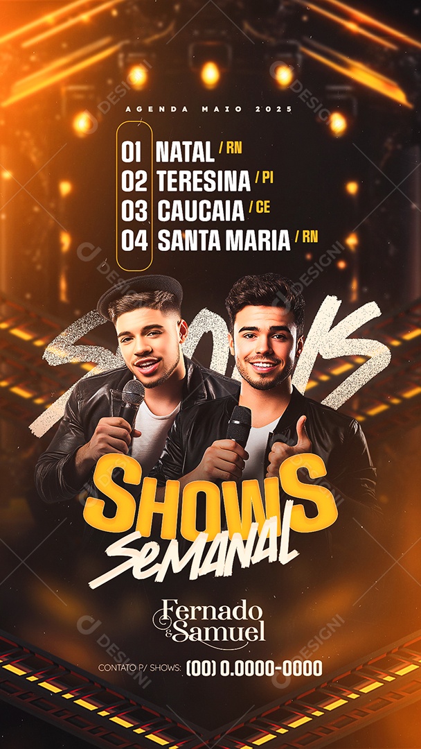 Story Flyer Shows Semanal Agenda Maio Fernado e Samuel Social Media PSD Editável