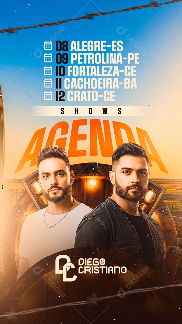 Story Flyer Agenda Shows Diego e Cristiano Social Media PSD Editável