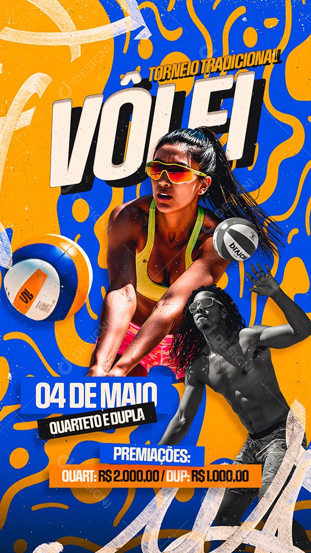 Story Flyer Torneio Tradicional Vôlei Social Media PSD Editável