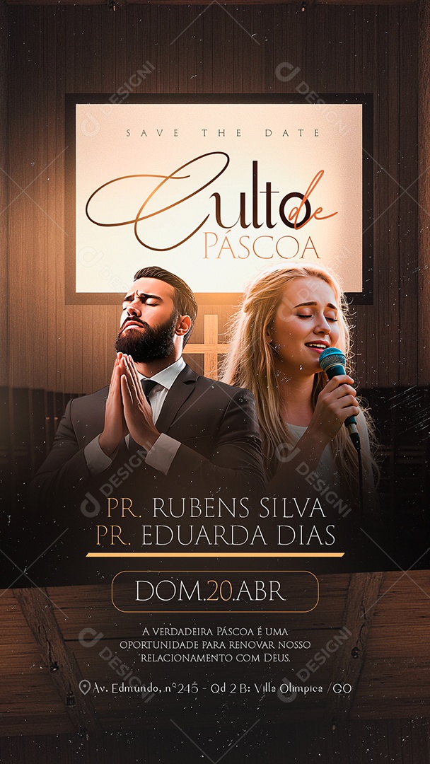Story Flyer Gospel Save The Date Culto de Páscoa Social Media PSD Editável