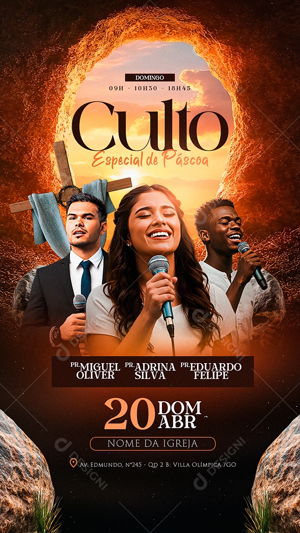 Story Flyer Gospel Culto Especial de Páscoa Social Media PSD Editável